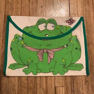 Vintage Swag Bag Graphic Cloth Clutch Handbag Reuseable Bag Frog Print Cotton